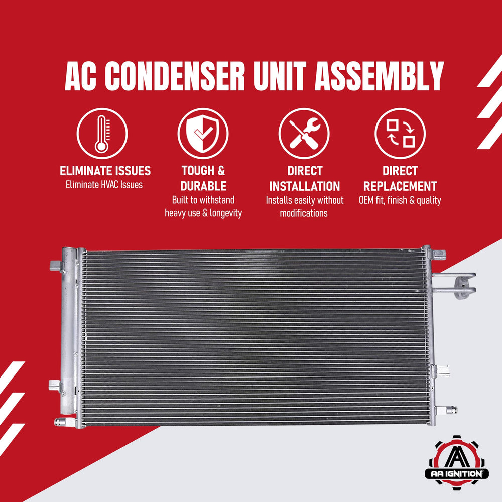 AA Ignition A/C condenser engine bay view shows direct replacement fit.