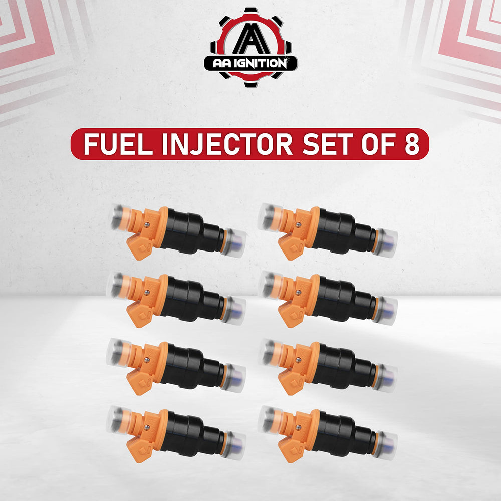 AA Ignition 8-pack fuel injectors – engine-side view, designed for precise fit.