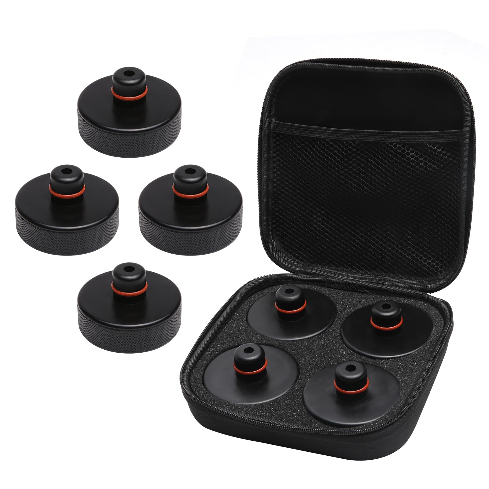 AA Ignition lifting jack pads 4-pack in storage case for Tesla vehicles.
