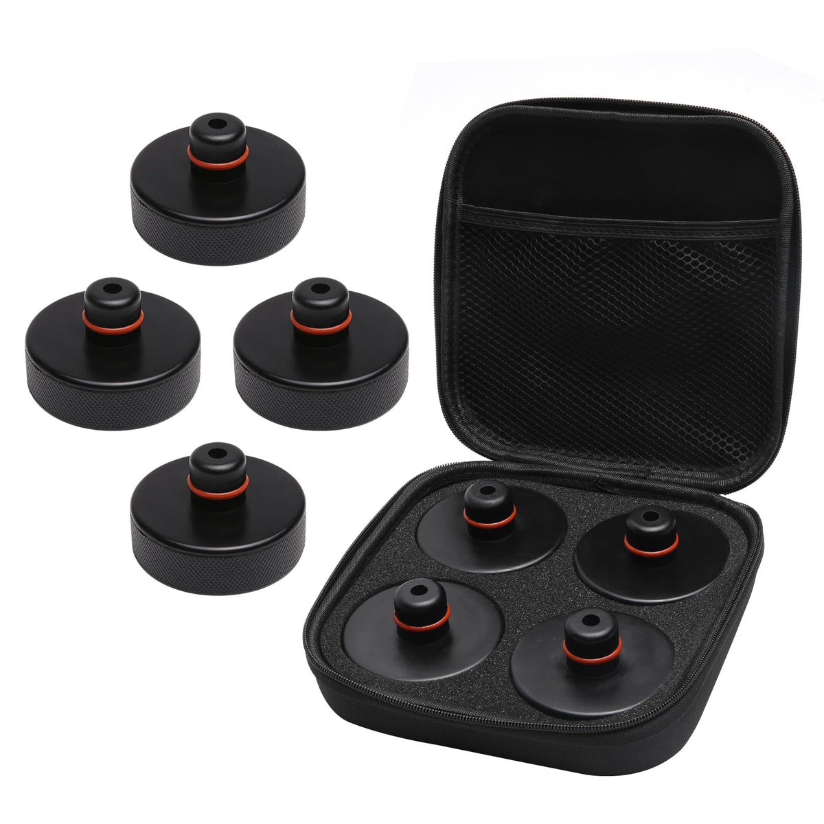 AA Ignition lifting jack pads 4-pack in storage case for Tesla vehicles.