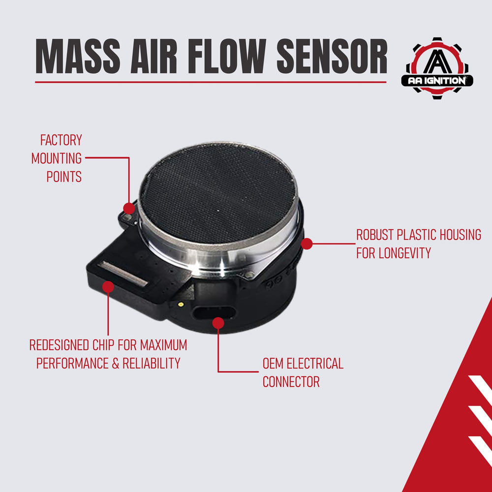AA Ignition MAF sensor installed in engine bay promoting accurate airflow readings