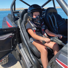 AAAA Aces Racing UTV junior seat pink rear view highlights padded bottom protection.