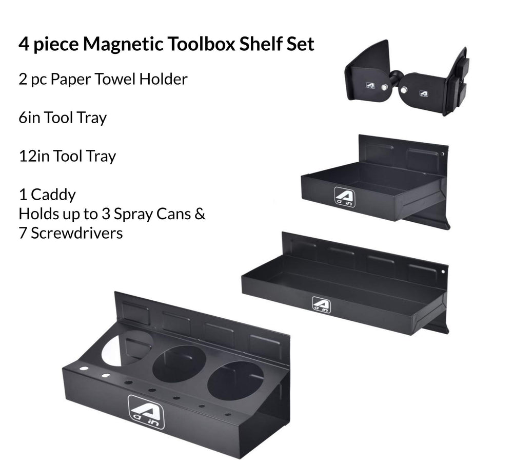 A A IN Magnetic toolbox trays side-mount 12in wide for larger tool organization on metal surfaces.