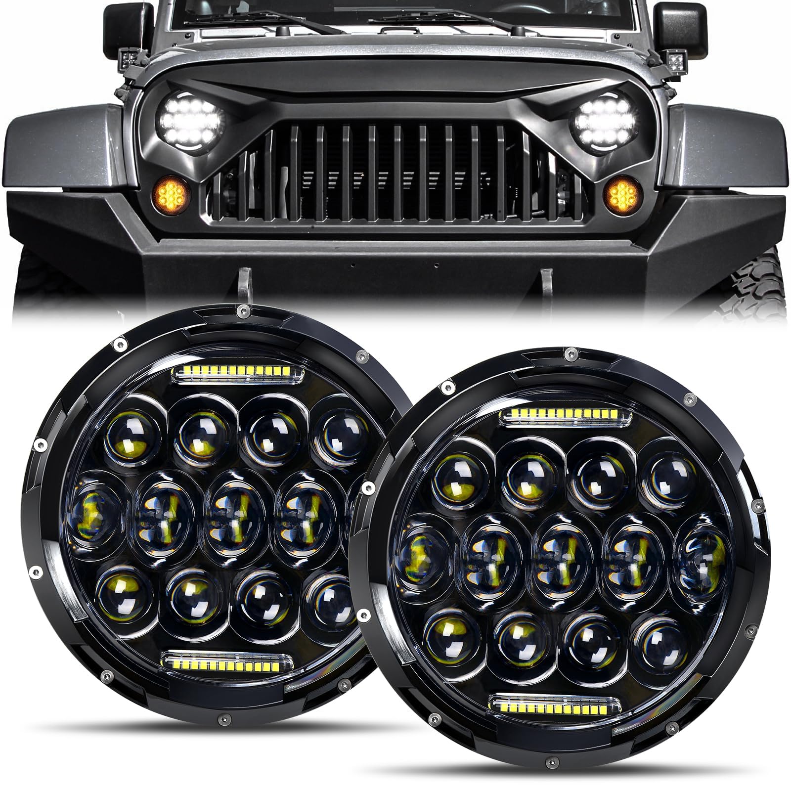 AAIWA 7‑inch round headlight front view for durable off-road use