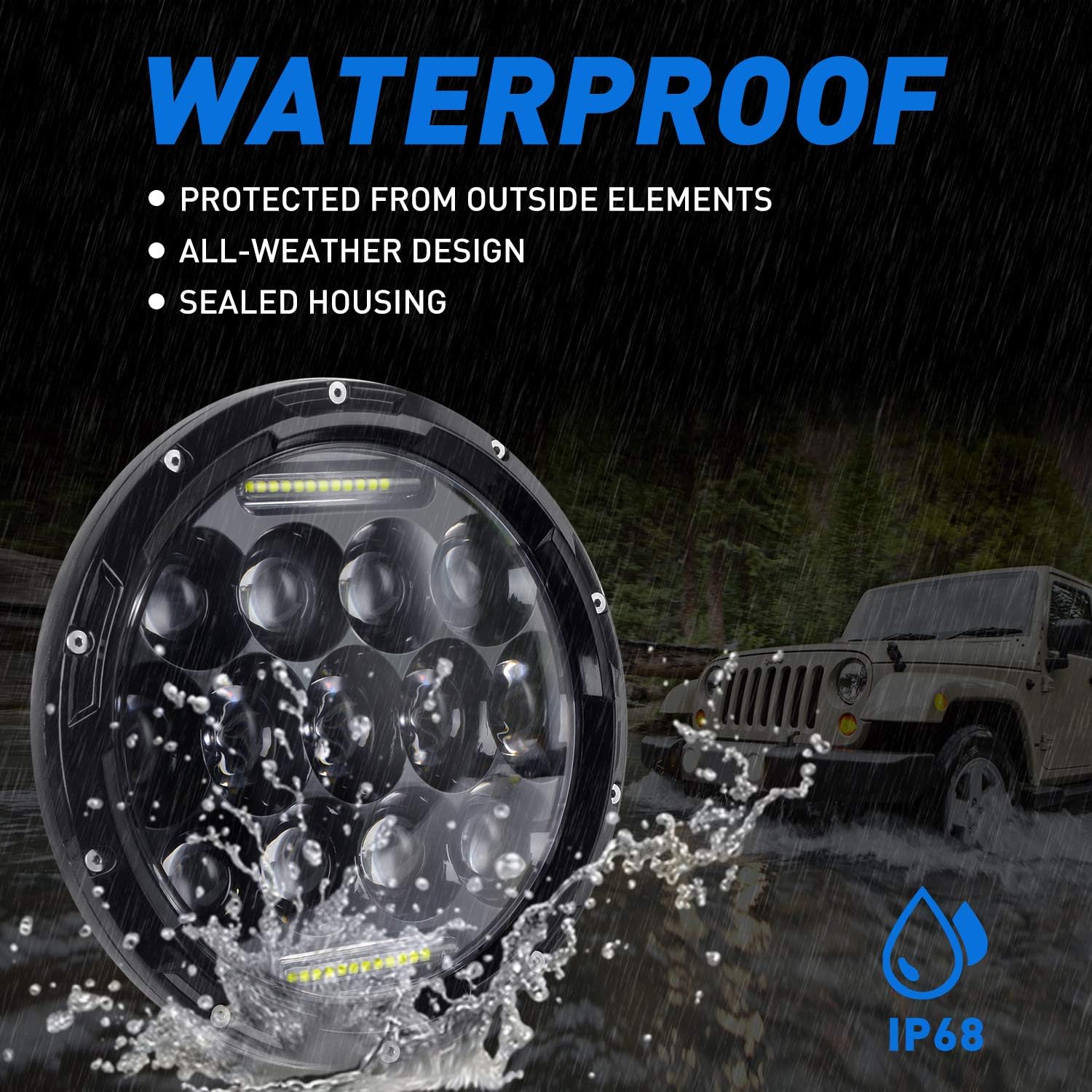 AAIWA Jeep Wrangler compatible headlight fits CJ/TJ/JK variants