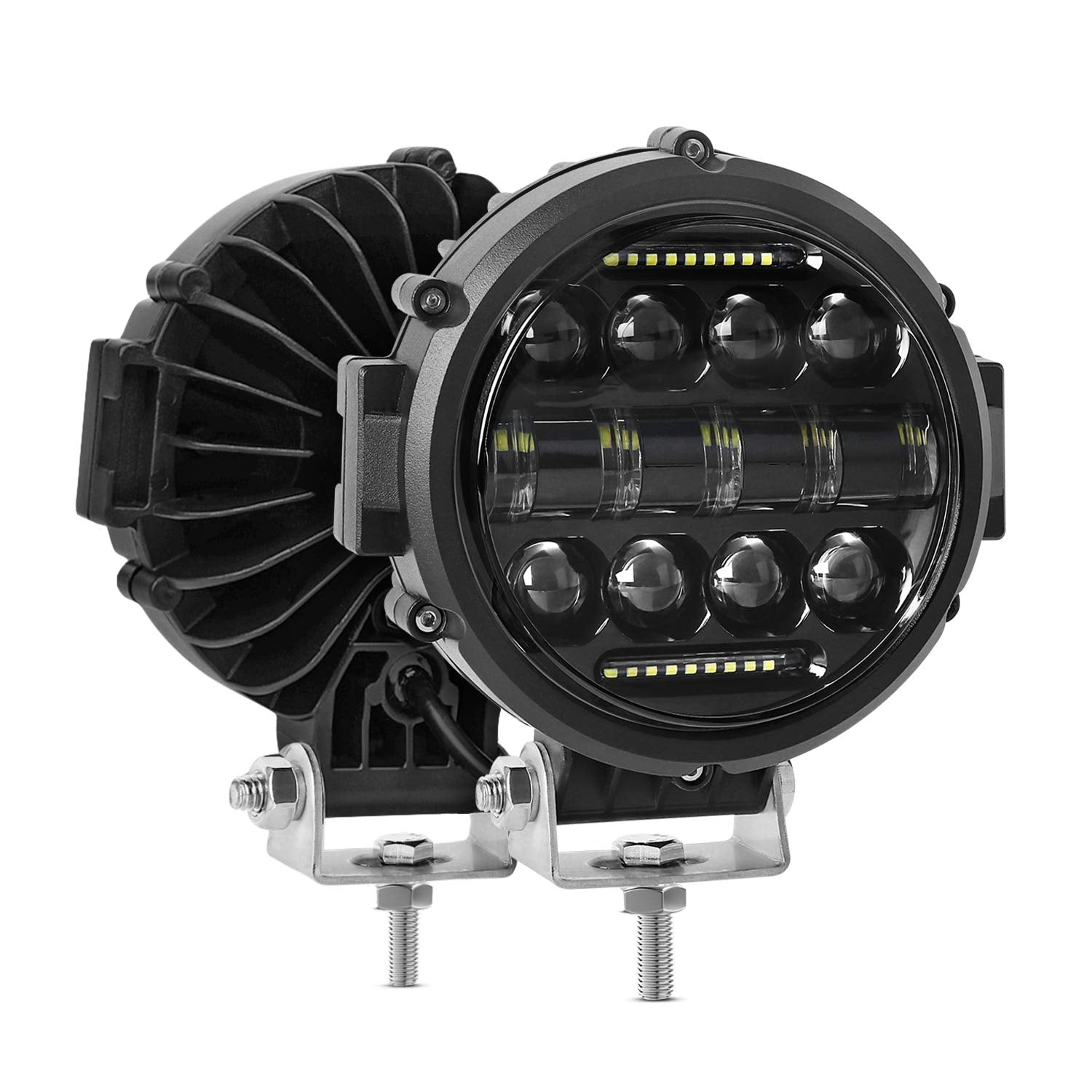 Aaiwa 60W round LED light close-up showing vivid beam for night clarity.