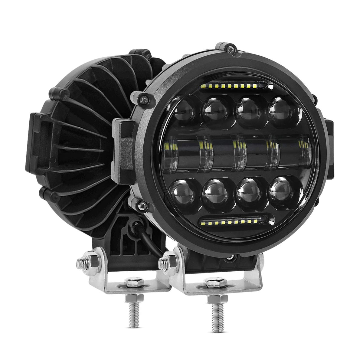 Aaiwa 60W round LED light close-up showing vivid beam for night clarity.