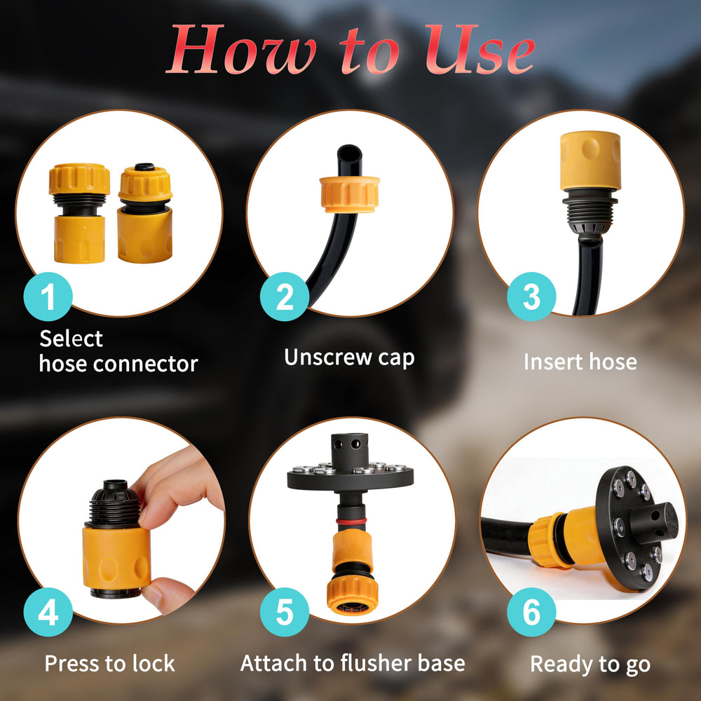 AAKQ two-size hose connectors fit most hoses for quick setup.