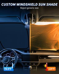Installation guide image shows quick, tool-free setup for the Sentra windshield shade.