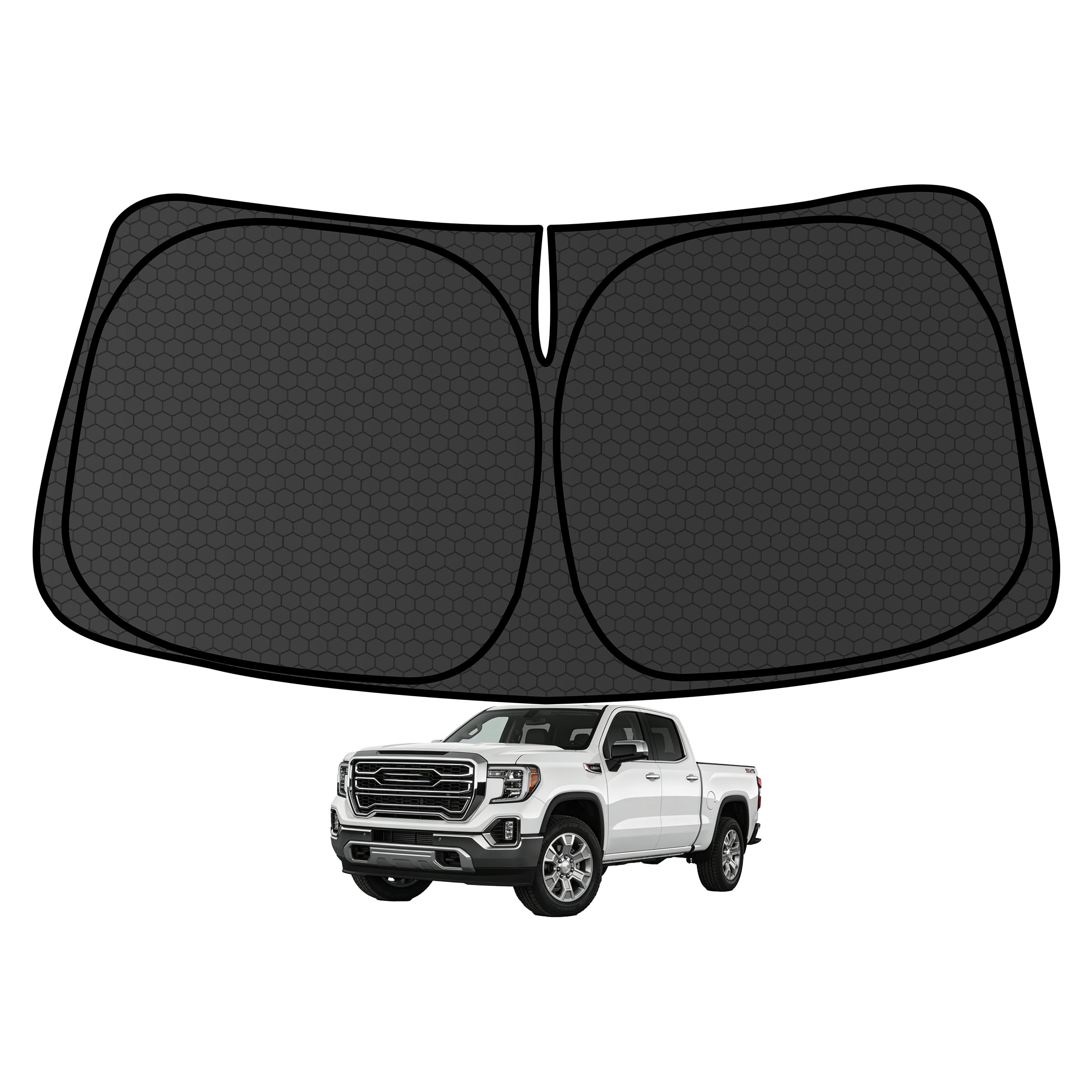 AATOPPUS Sierra windshield sun shade front view blocks sun to keep the interior cooler.