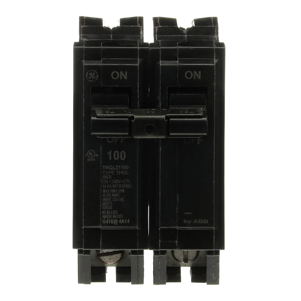 ABB Q-Line THQL21100P two-pole breaker front view, compact reliable protection