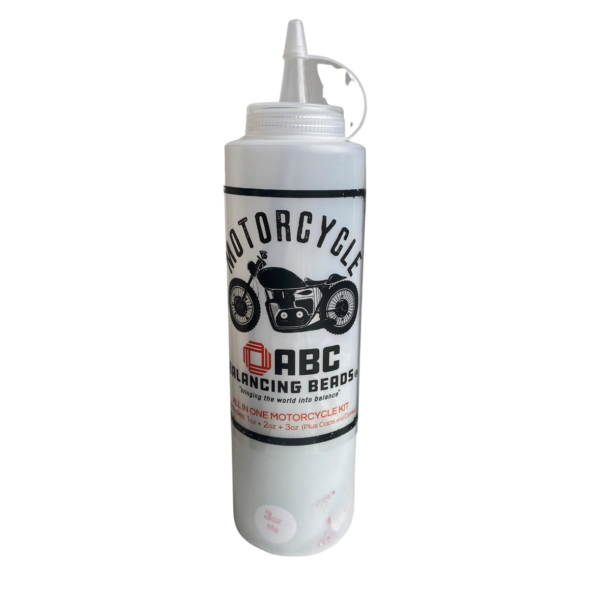 ABC Balancing Beads kit contents for DIY tire balancing on motorcycles and bikes.