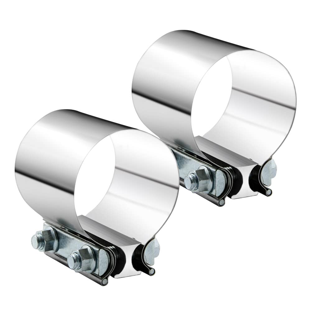 ABIGAIL 2.5-inch exhaust clamp butt-joint band securing two pipes