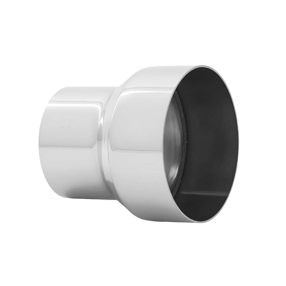 A ABIGAIL universal 3-4in adapter in polished 304 stainless steel for durable exhaust connections.