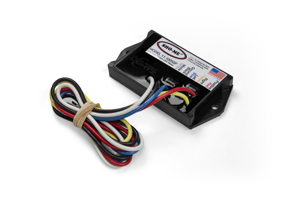 Able-2 Sho-Me 7-pattern LED strobe flasher, side view, easy flange mounting enhances quick installations.