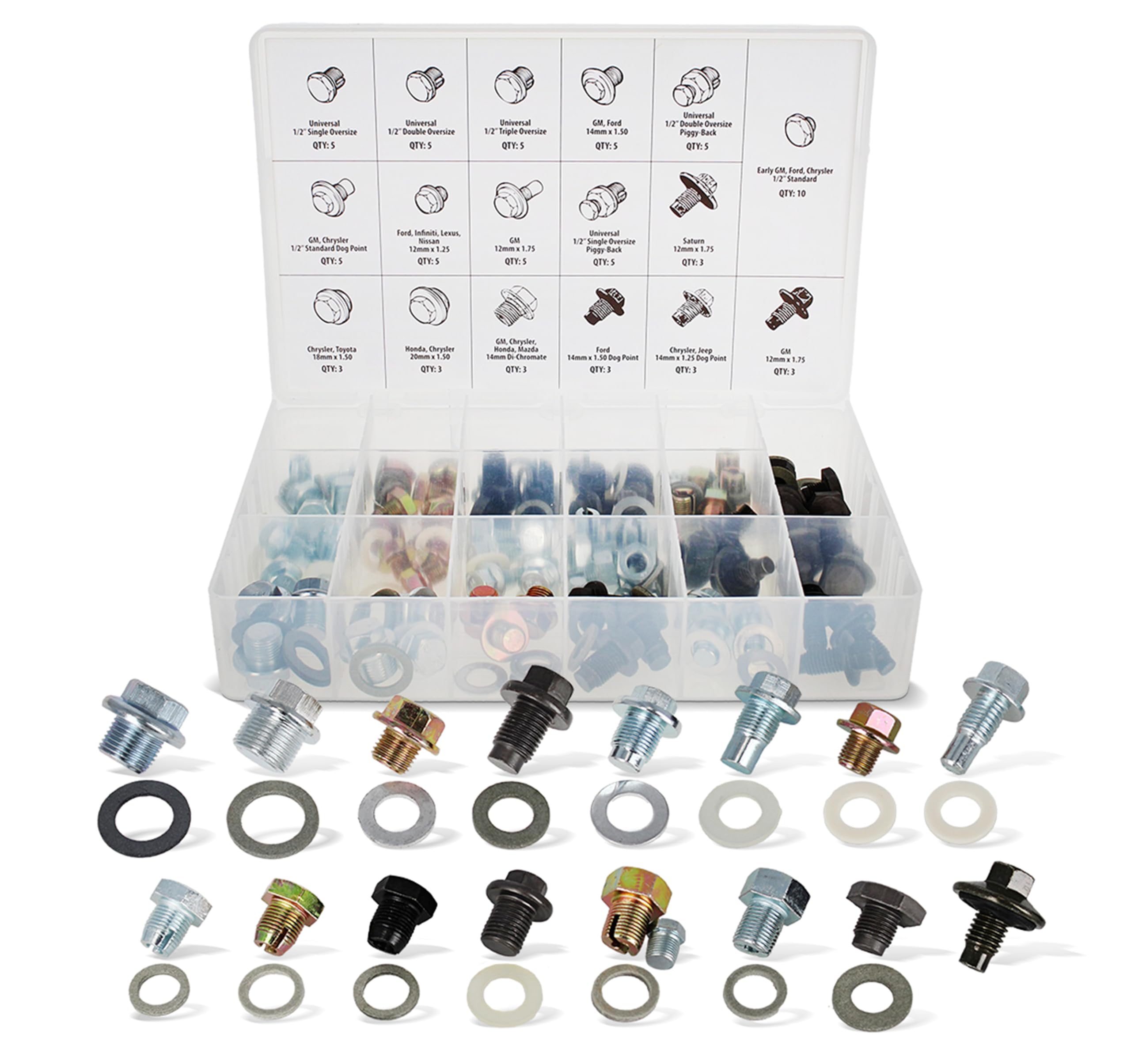 ABN oil drain plug 76pc case showing organized set for easy selection