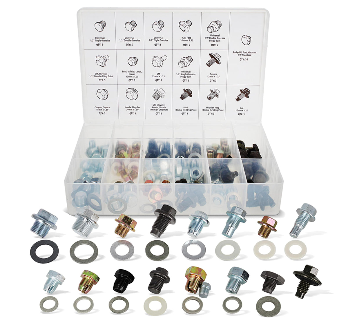 ABN oil drain plug 76pc case showing organized set for easy selection