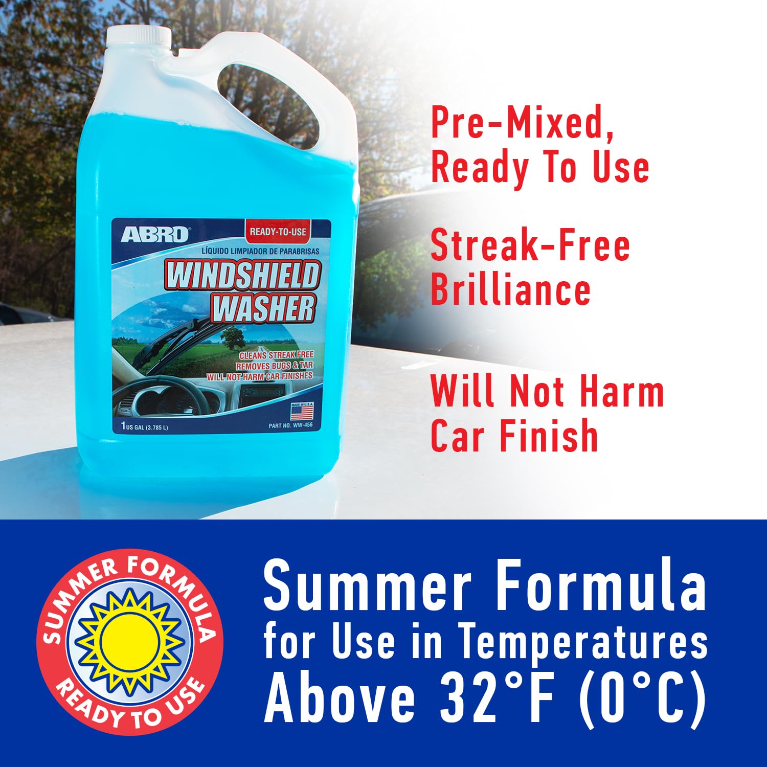 ABRO bottle pouring for quick windshield cleaning.