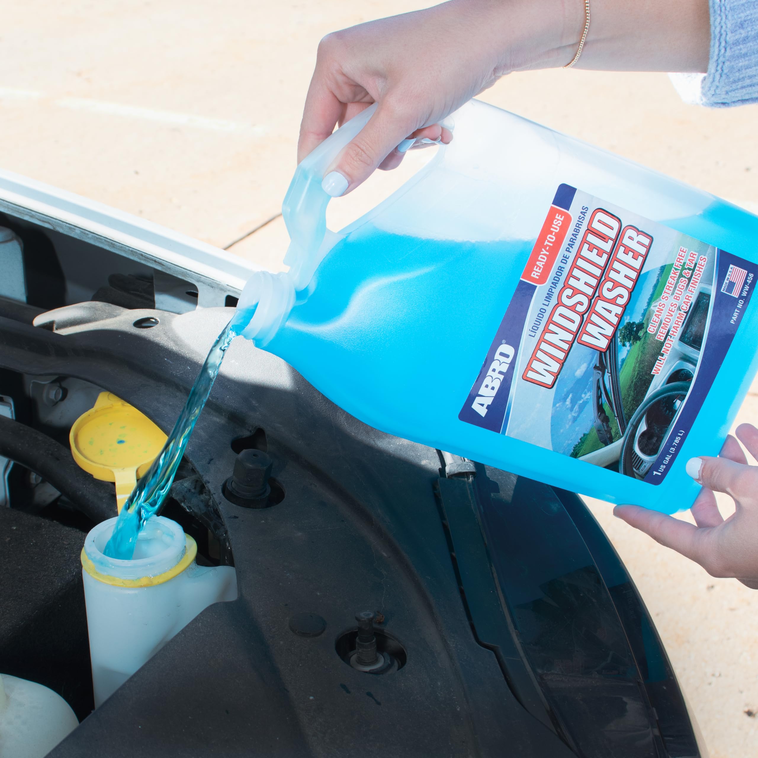 ABRO windshield fluid packaging and label close-up.