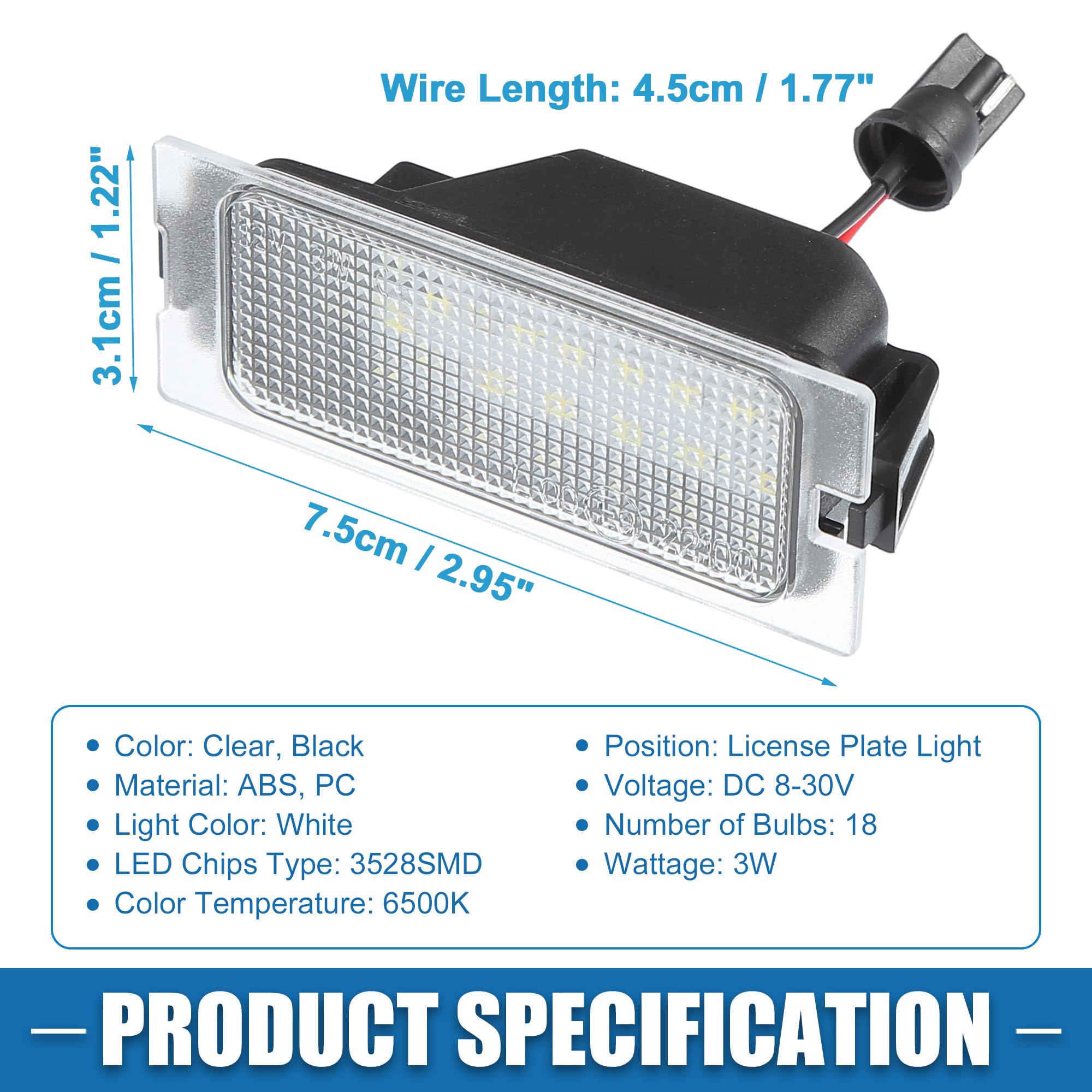 A ABSOPRO 3528SMD chipset license light for enhanced plate readability.
