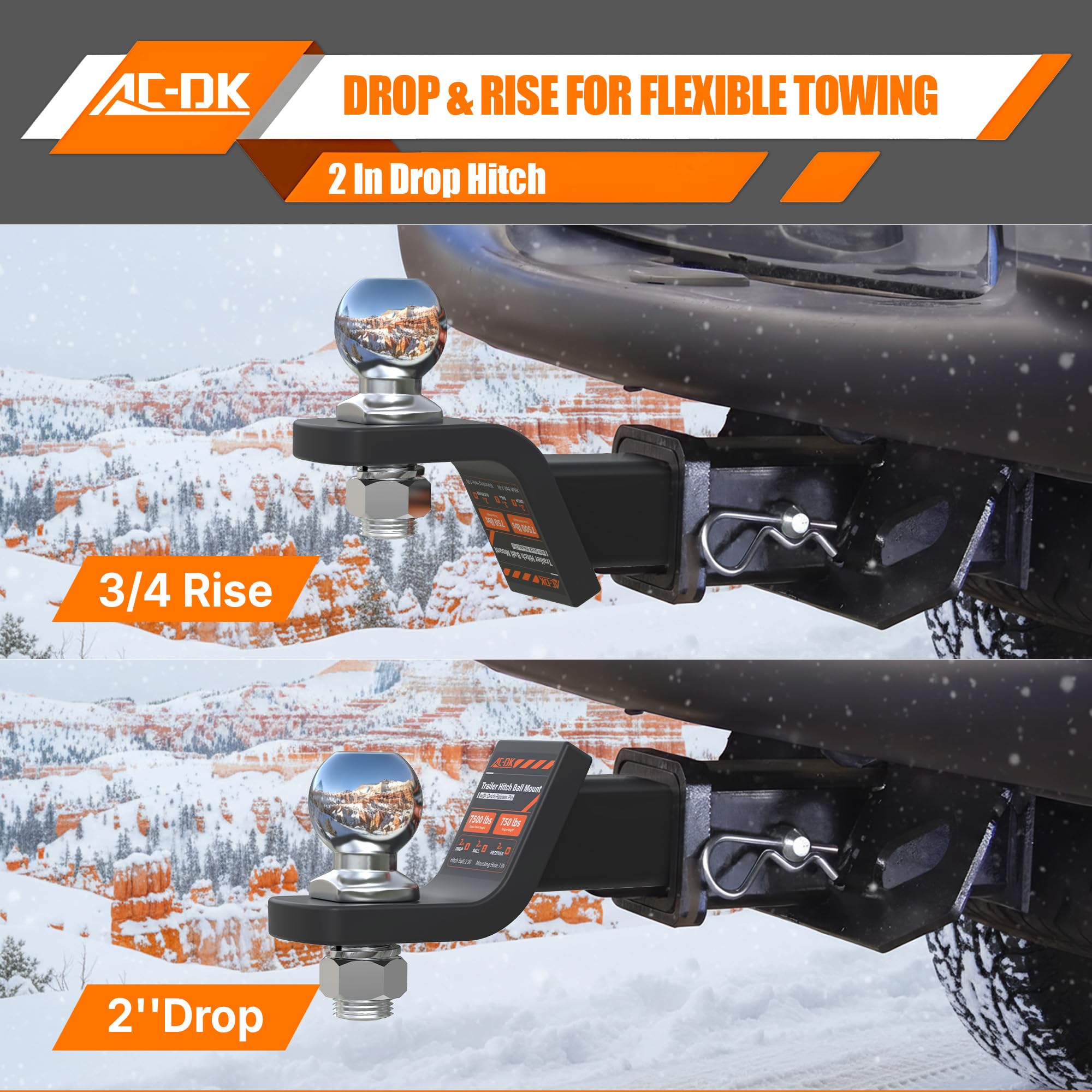AC-DK black powder-coated mount designed for rugged towing durability.