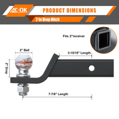 AC-DK chrome 2in trailer ball for secure towing and corrosion resistance.