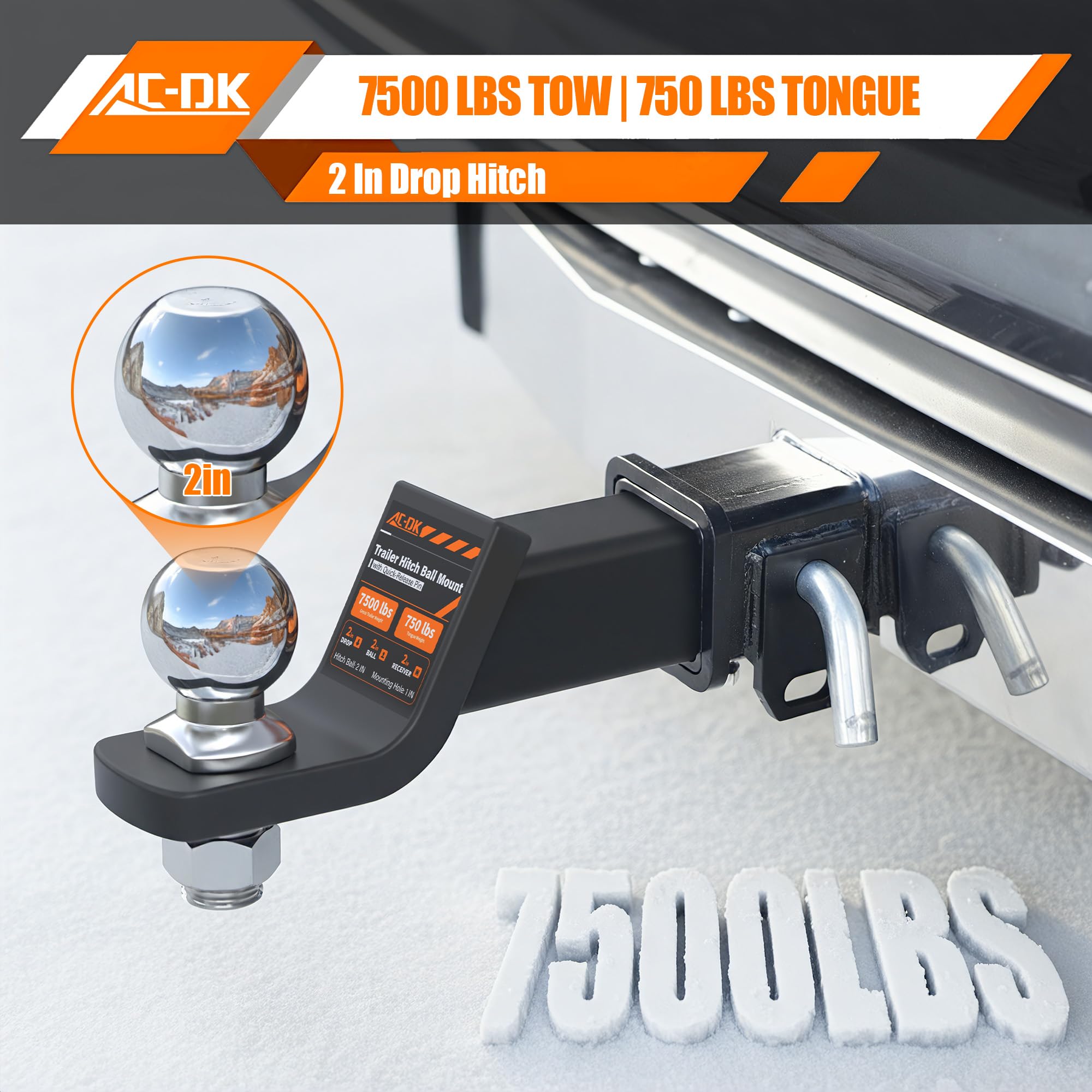 AC-DK 5/8in hitch pin with clip for quick trailer connections.
