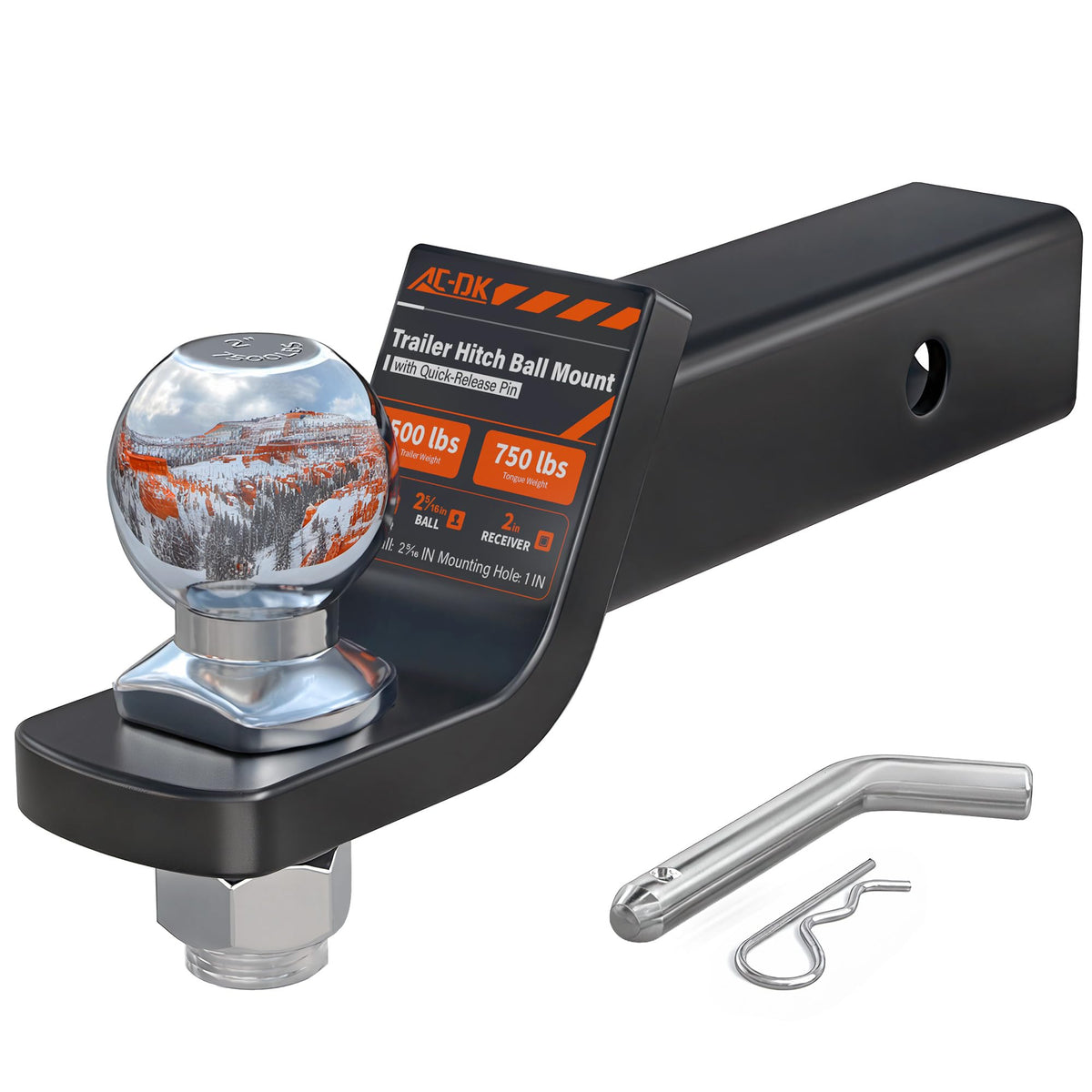 AC-DK trailer hitch mount with 2in shank for standard receivers