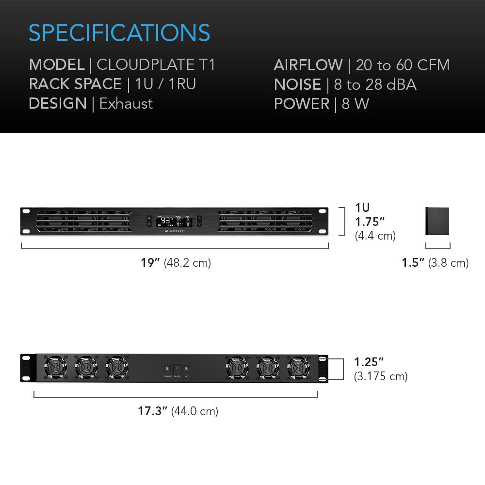 AC Infinity CLOUDPLATE T1 includes power supply and corded temperature probe for accurate sensing.