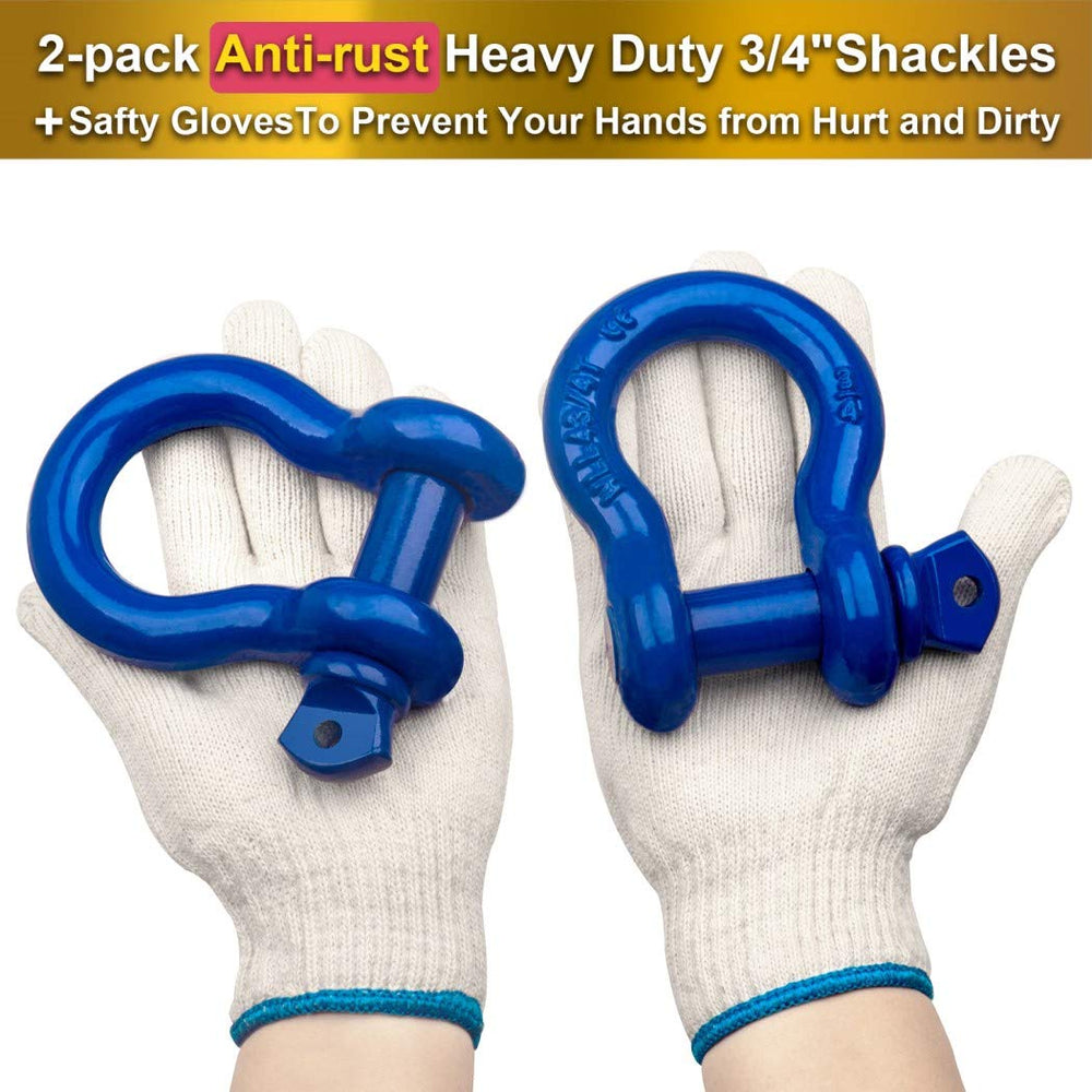 Acando off-road recovery setup with shackles supports winching and towing.