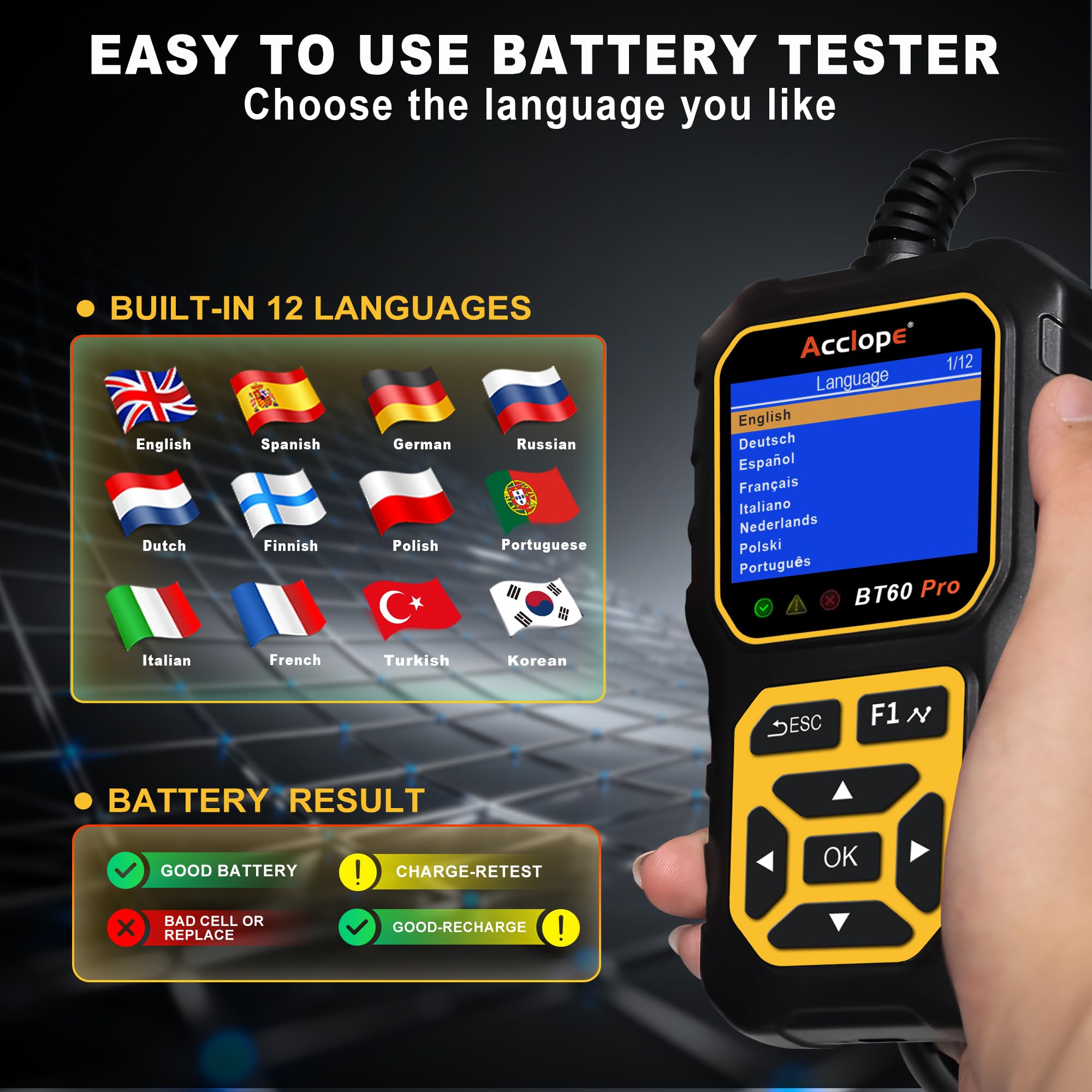 Acclope BT60 PRO compact yellow body stands out in busy garage