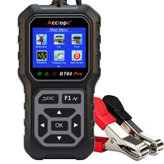 Acclope BT60 PRO front view, compact yellow tester for quick garage identification