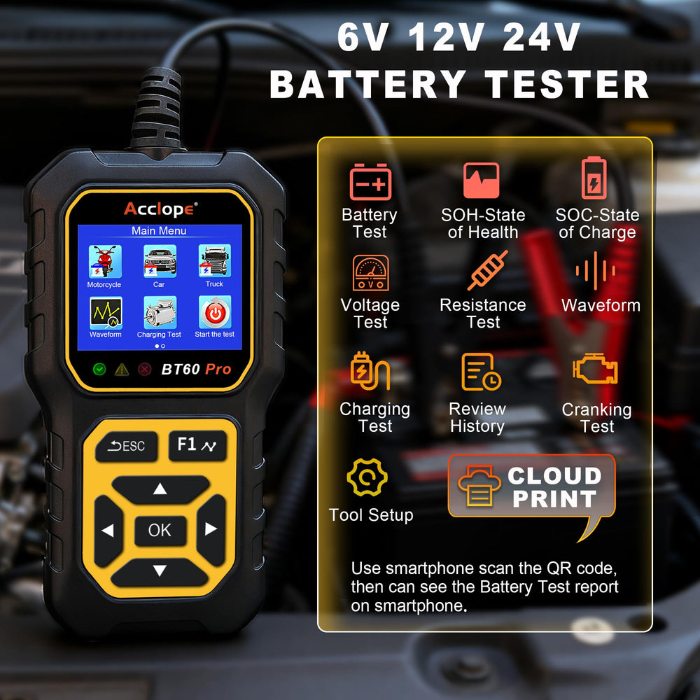 Acclope BT60 PRO screen display highlights health and charge status