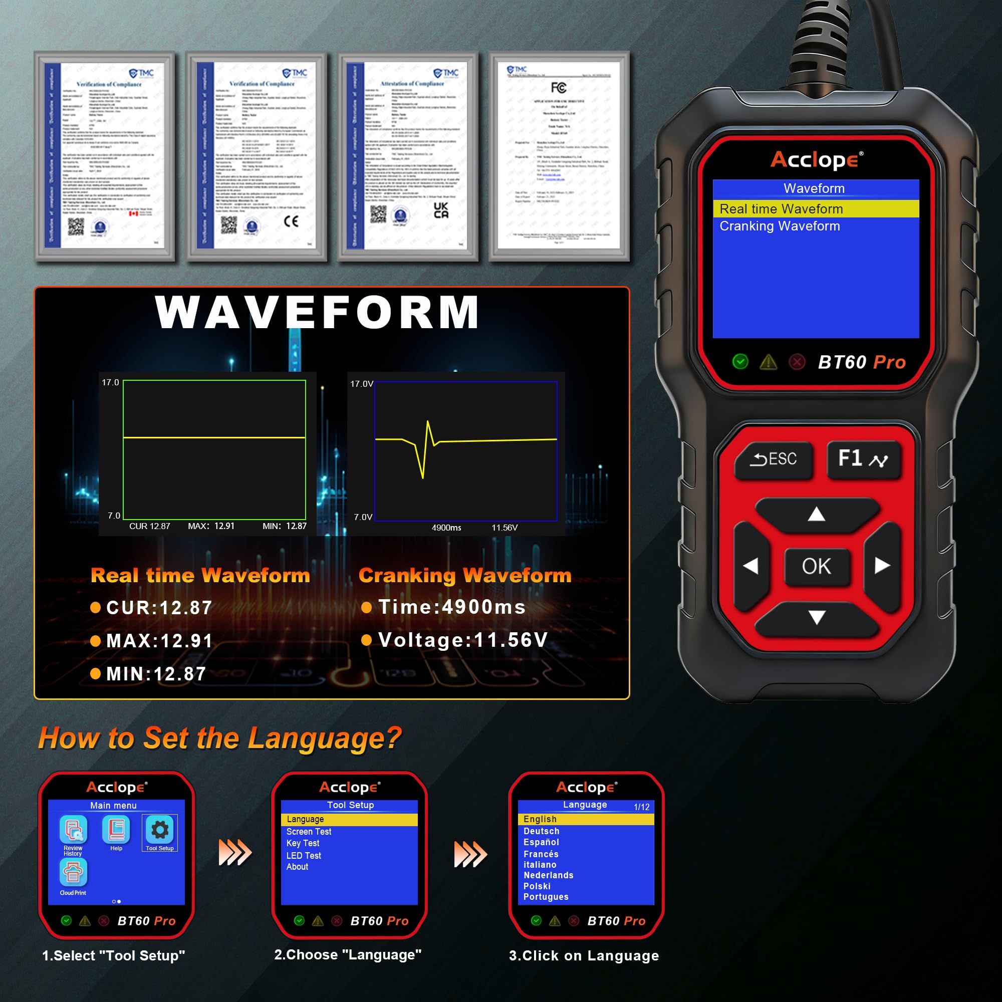 Acclope BT60 PRO starter lithium compatibility supports LFP and more.