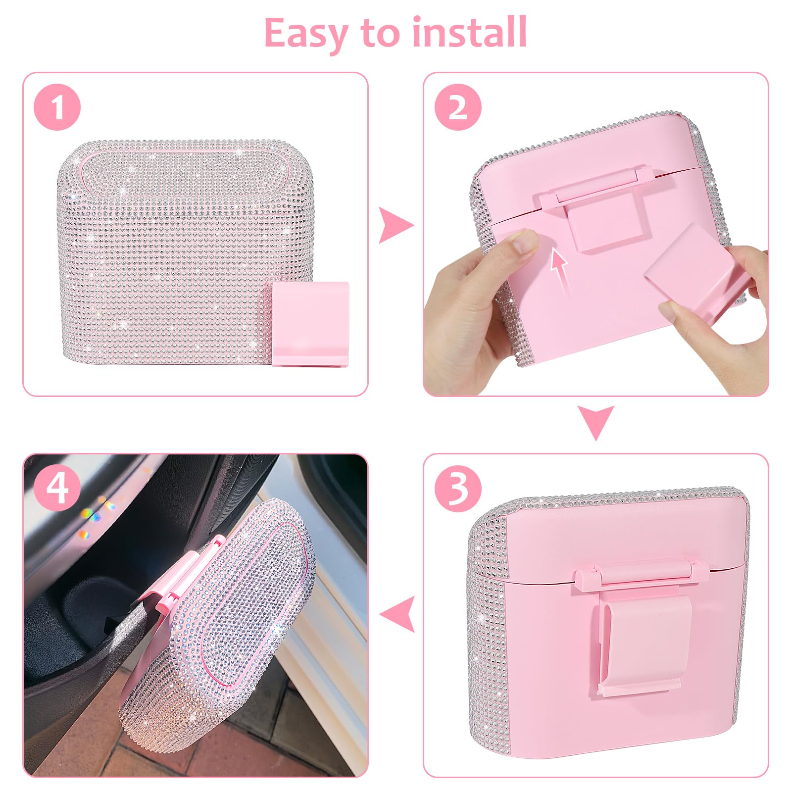 Accmor Bling car trash can hook installation shows effortless mounting and accessibility.