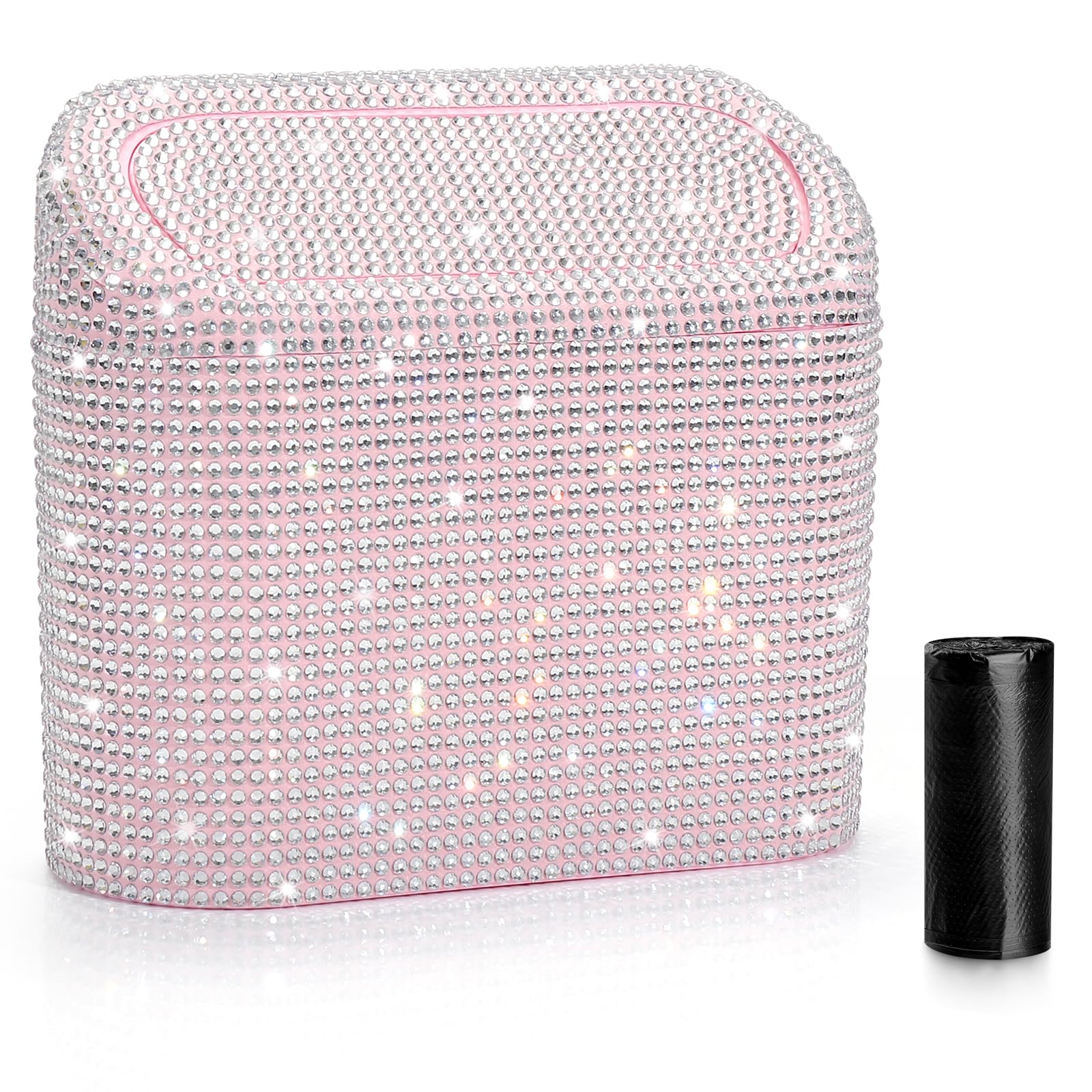 Accmor Bling car trash can rhinestones closeup highlights luxury and organization.
