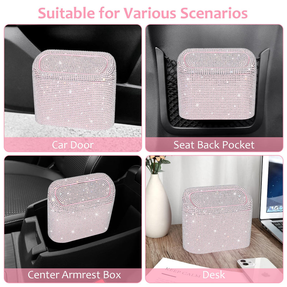 Accmor Bling car trash can compatibility image highlights fit for cars, SUVs, and more.