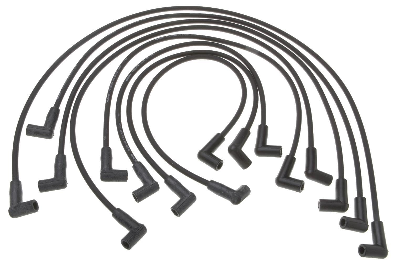 ACDelco 9608U spark plug wire set closeup highlighting durable high-temperature silicone insulation.