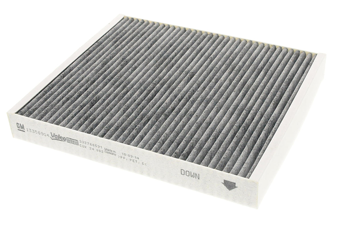 ACDelco CF184 cabin air filter close-up showing multi-layer media for efficient filtration.