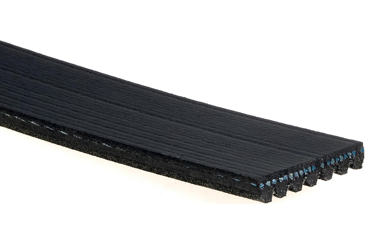 ACDelco GM OE serpentine belt 12634319 highlighting wide ribbed design for secure pulley contact.