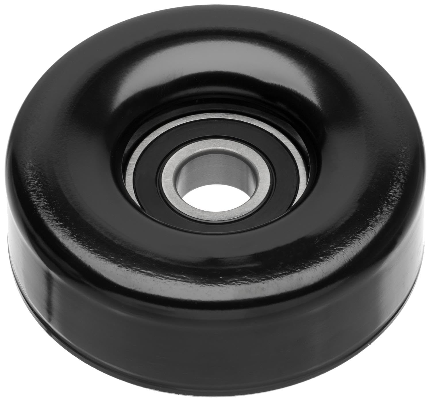 ACDelco Gold 38001 idler pulley front view with steel construction for durable belt routing