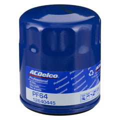 ACDelco PF64F Durapack engine oil filter front view, GM-grade filtration