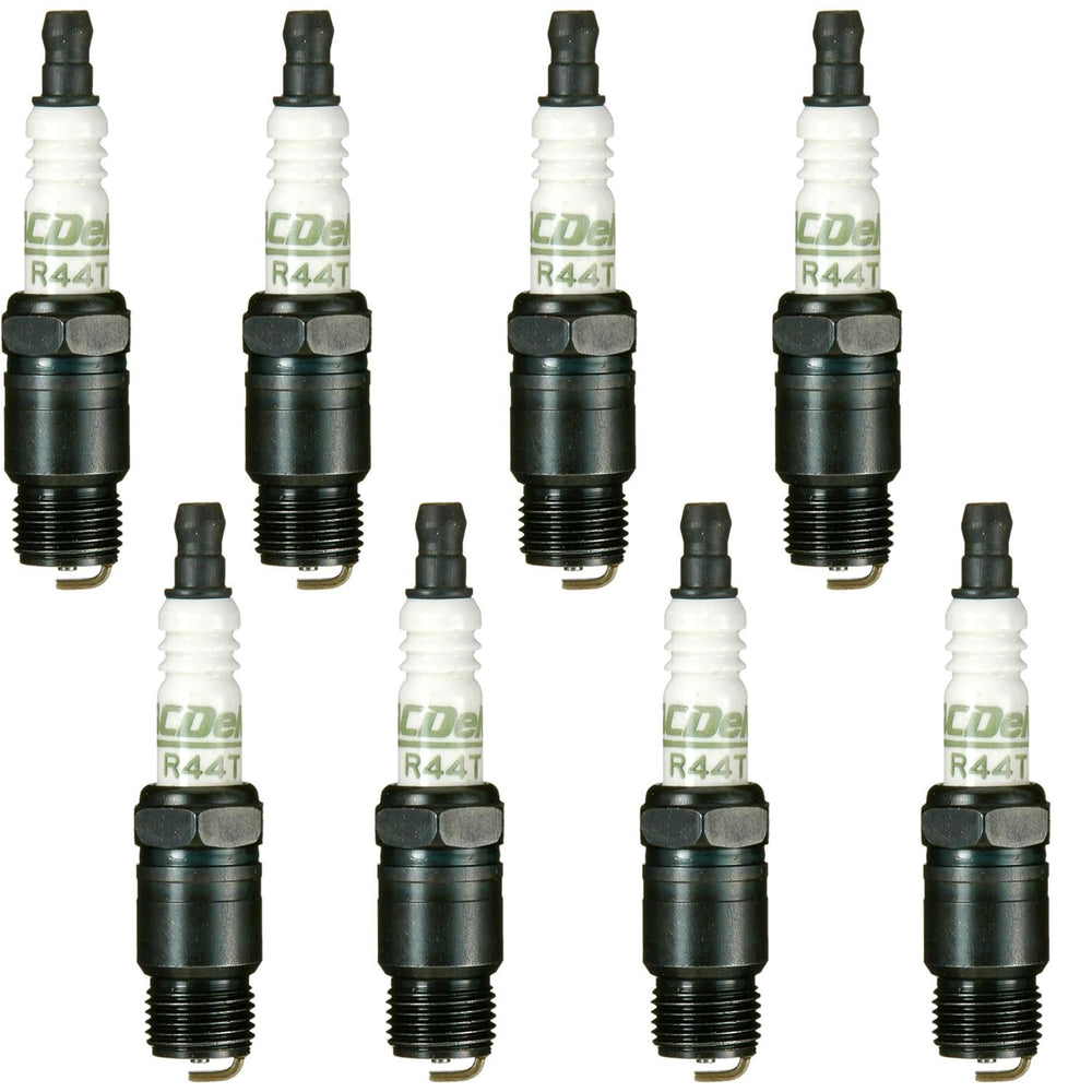 ACDelco R44T 8-pack close-up highlighting rugged build for reliable ignition.