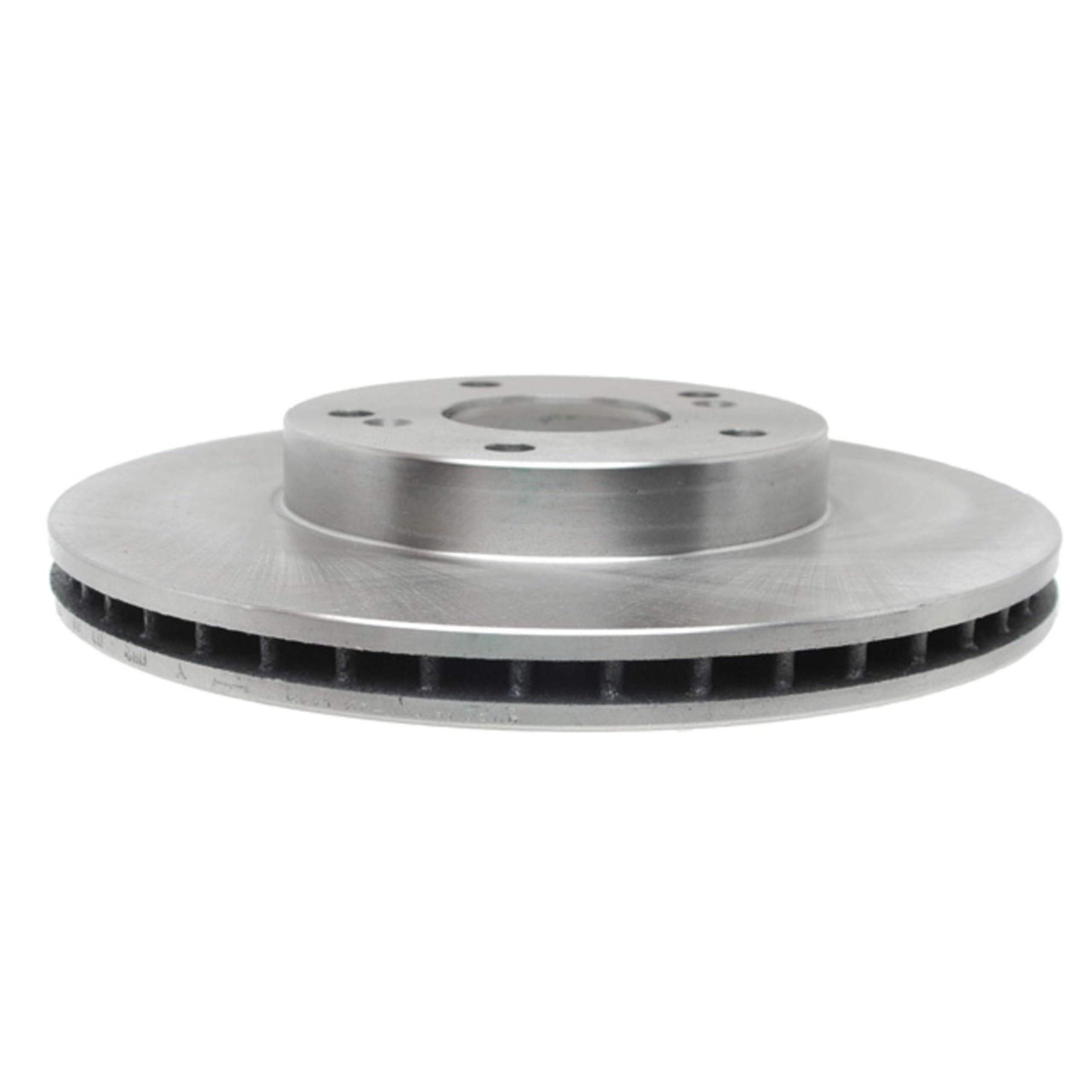 ACDelco Silver Front Brake Rotor front face shows optimized cooling for steady braking performance.