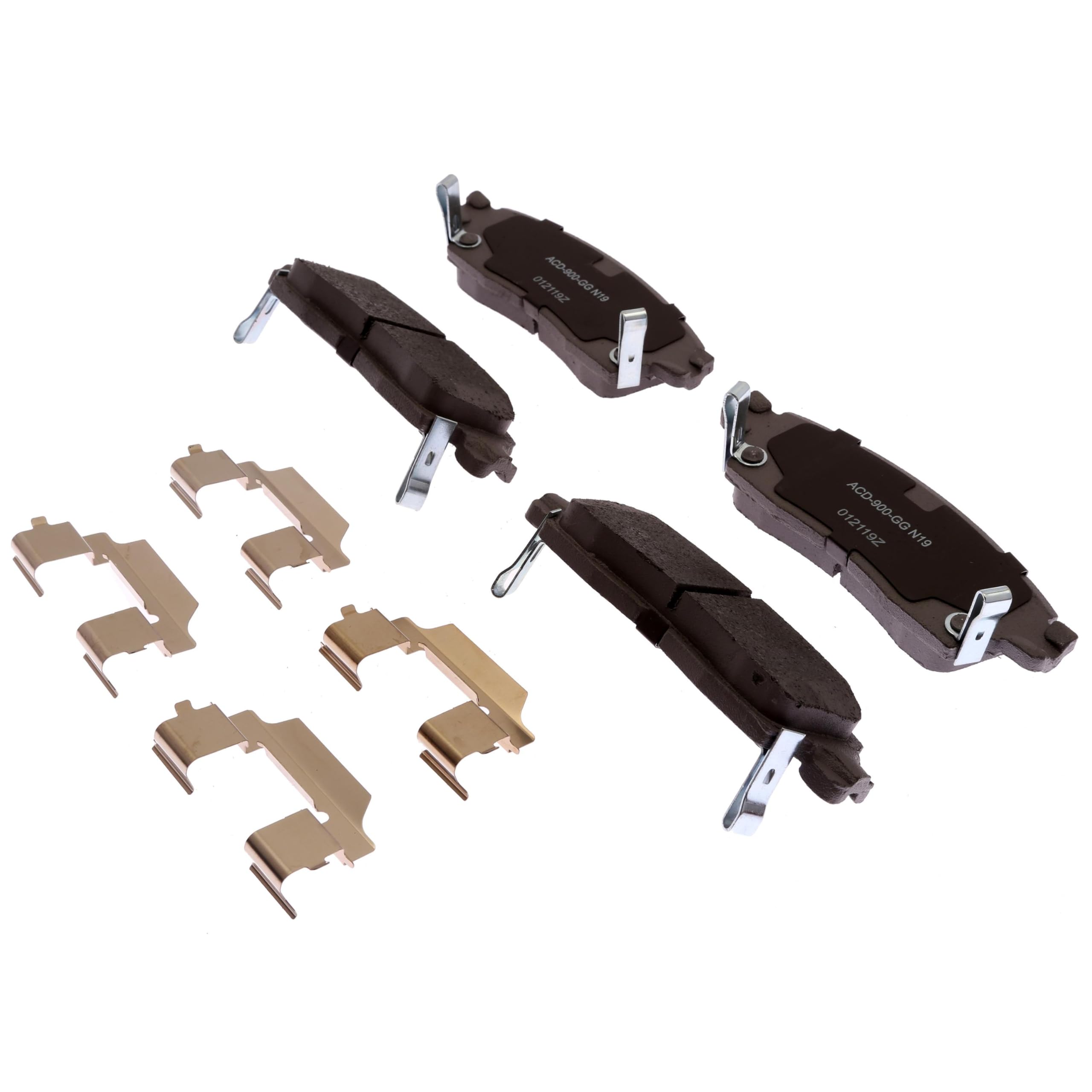 ACDelco Silver rear brake pad set with clips for quiet, durable braking.