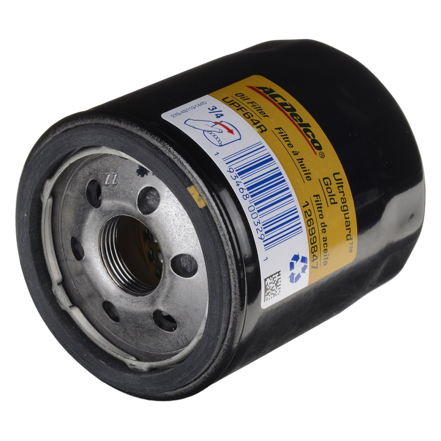 ACDelco UPF64R Ultraguard engine oil filter side view; robust filtration for GM engines