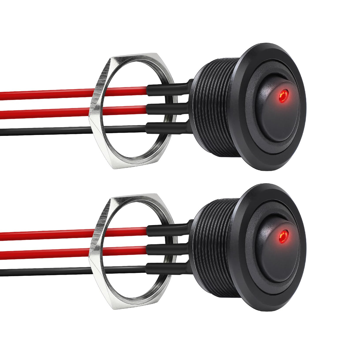 Acegoo 12V aluminum round rocker switch with red LED indicator for clear on/off status.
