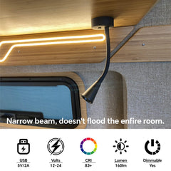 Acegoo USB charging port keeps devices powered during nighttime reading.