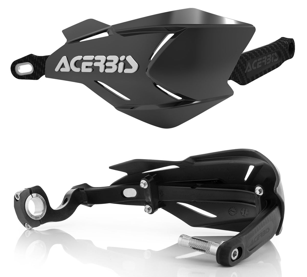 Acerbis X-Factory handguards in black shield hands from debris and roost on rugged trails.