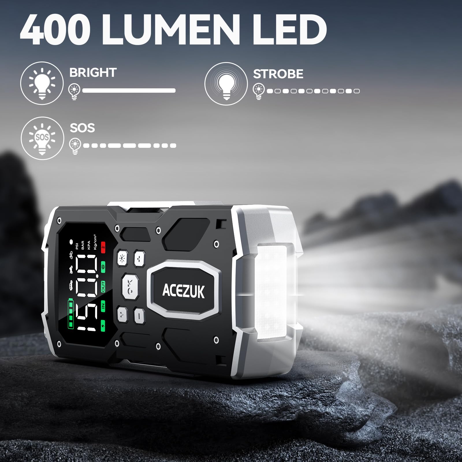 ACEZUK built-in LED flashlight with multiple modes for nighttime use